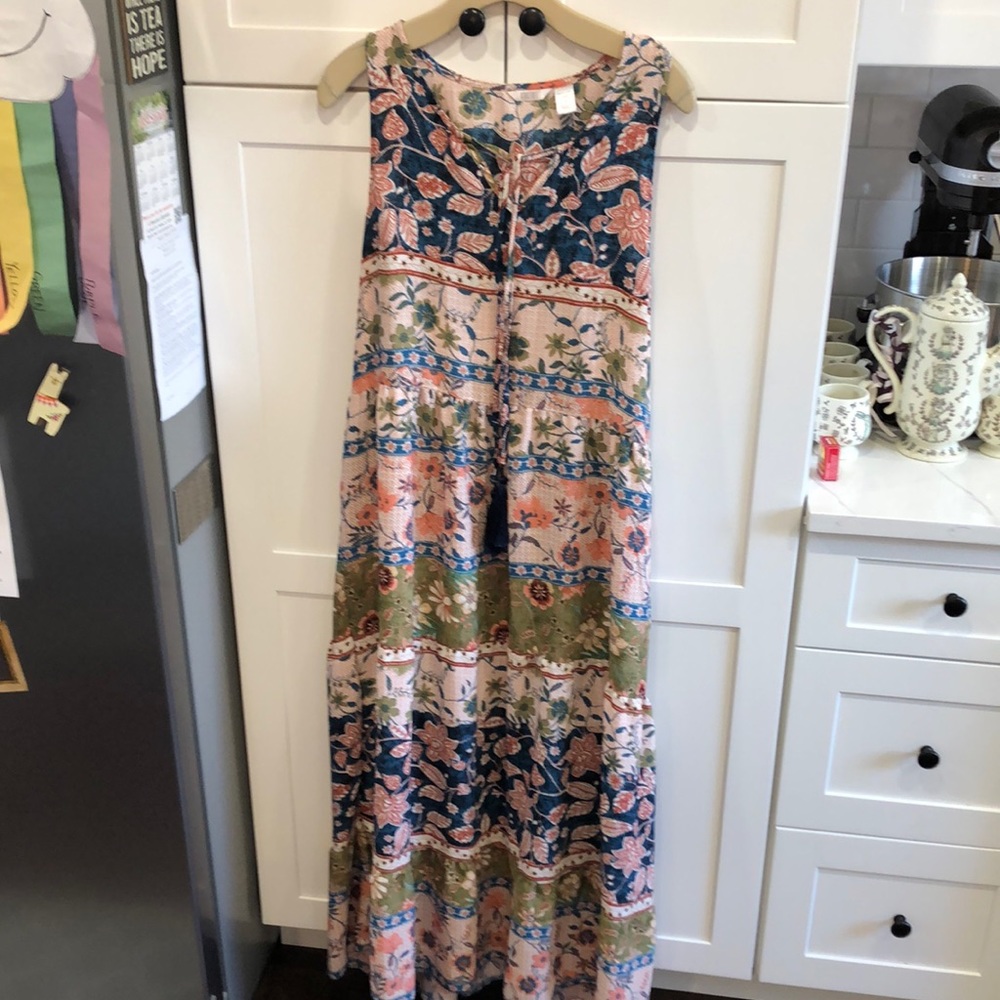 KAKTUS floral maxi dress tie neck tiered boho
